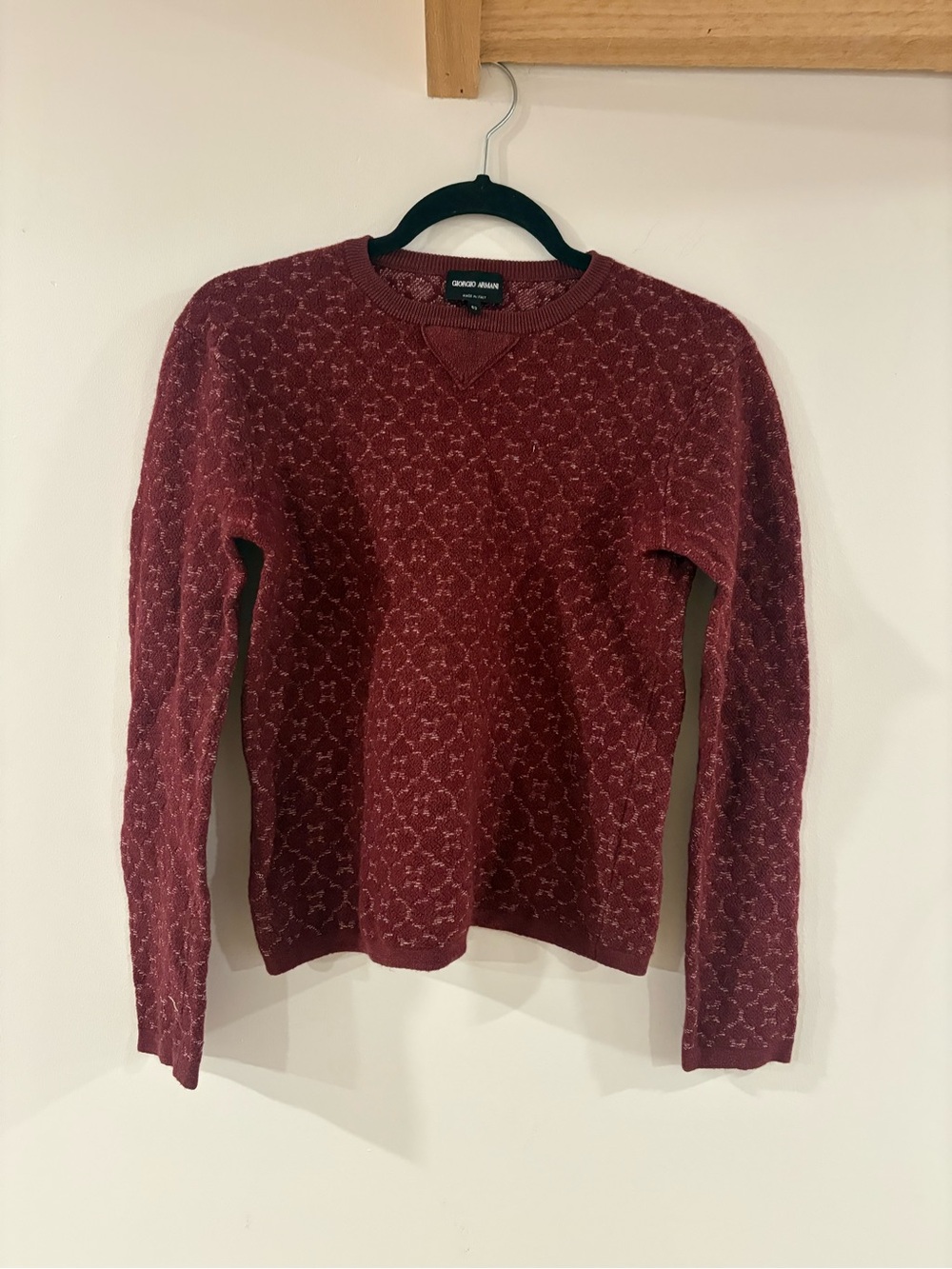 Giorgio Armani Burgundy Wool Silk Jacquard Crewneck Sweater Size 52